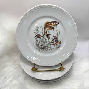 Set of 5 Italian R Porcellana 7.5" salad plates. Fish themed MCM dinnerware EUC
